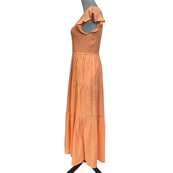 Y2k Smocked Tiered Midi Dress Women’s M Layered Peach Spring Summer Festive - Picture 3 of 10